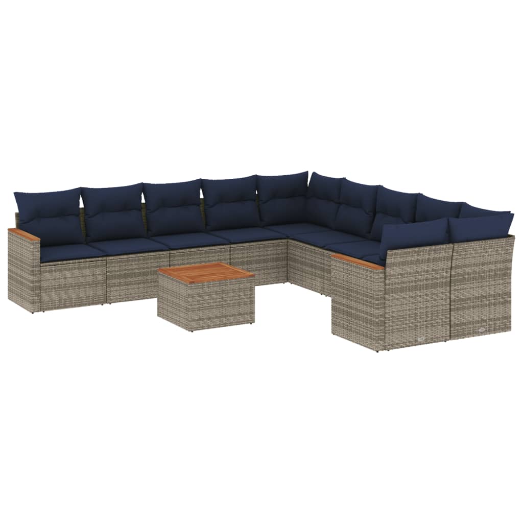 Ensemble de canapé de jardin 11 pcs avec coussins gris résine tressée