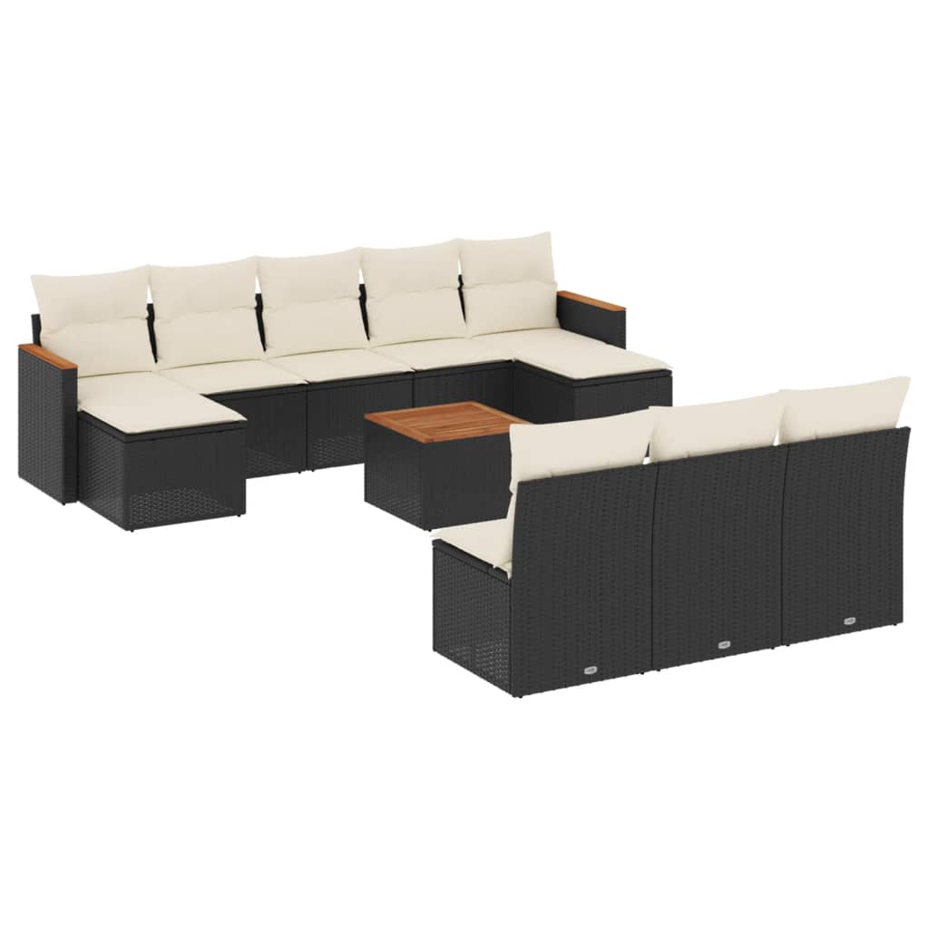 Salon de jardin 11 pcs avec coussins noir résine tressée
