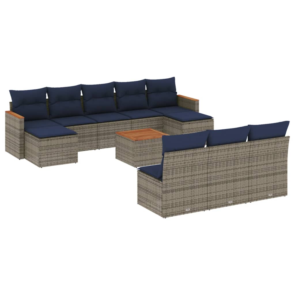 Ensemble de canapé de jardin 11 pcs avec coussins gris résine tressée