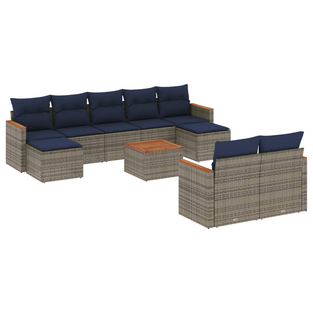 Ensemble de canapé de jardin 10 pcs avec coussins gris résine tressée
