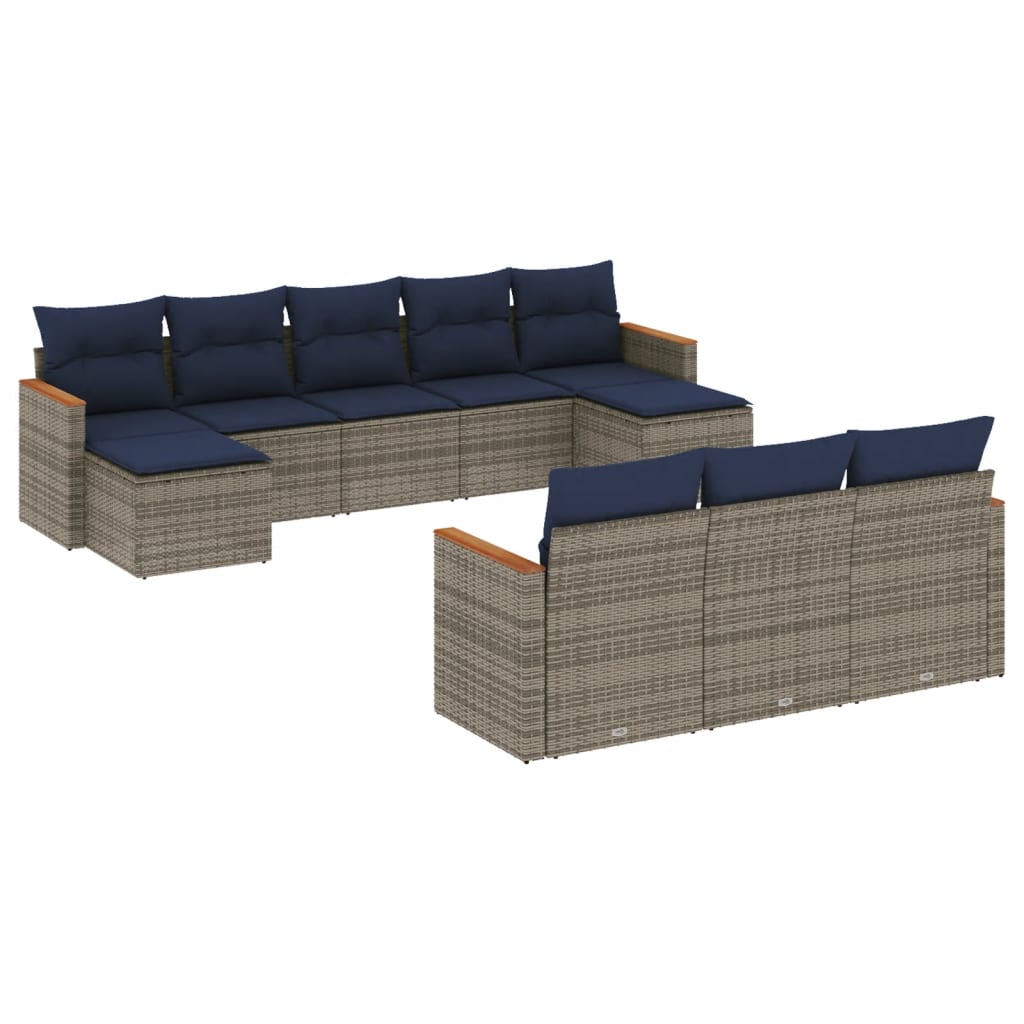Ensemble de canapé de jardin 10 pcs avec coussins gris résine tressée