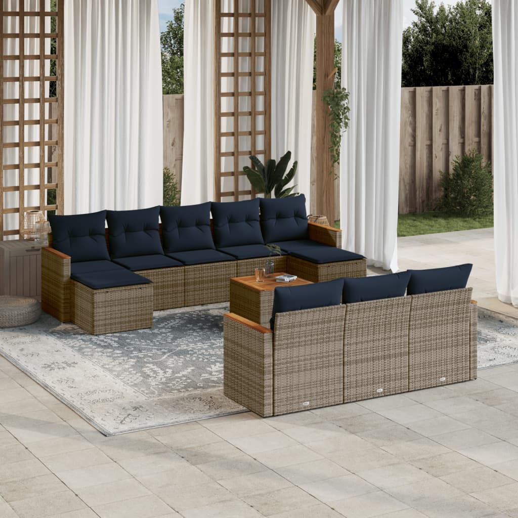 Ensemble de canapé de jardin 11 pcs avec coussins gris résine tressée