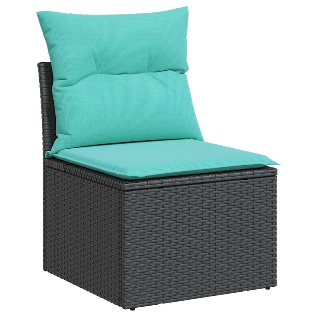 Salon de jardin 9 pcs avec coussins noir résine tressée