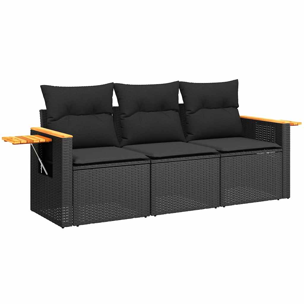 Salon de jardin 3 pcs avec coussins noir résine tressée