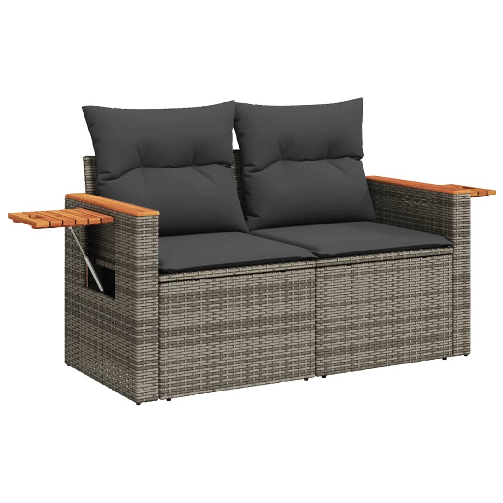 Salon de jardin avec coussins 3 pcs gris résine tressée