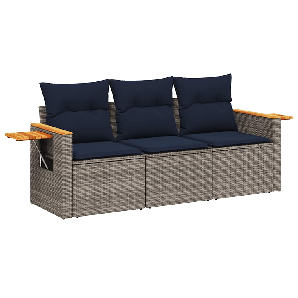 Salon de jardin avec coussins 3 pcs gris résine tressée