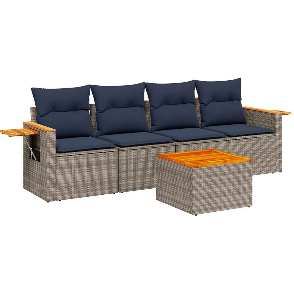 Salon de jardin 5 pcs avec coussins gris résine tressée