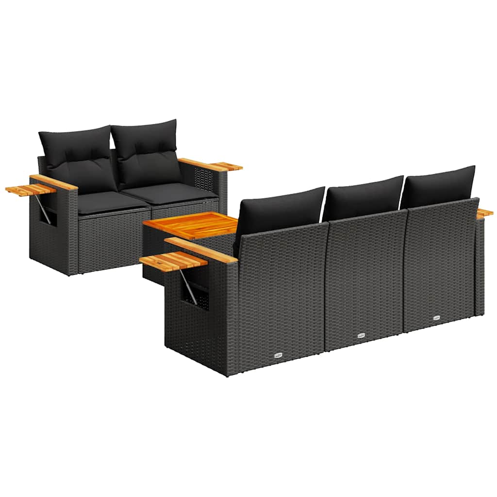 Salon de jardin 6 pcs avec coussins noir résine tressée