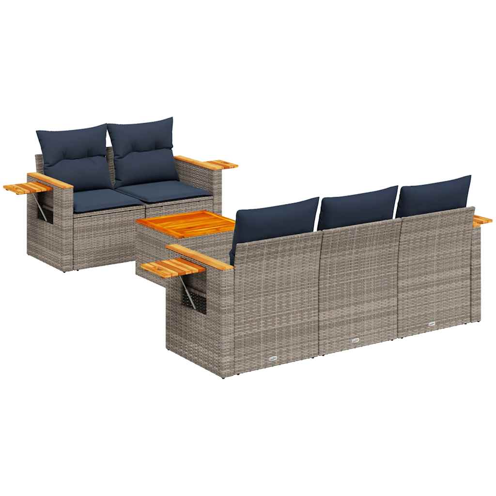 Salon de jardin 6 pcs avec coussins gris résine tressée