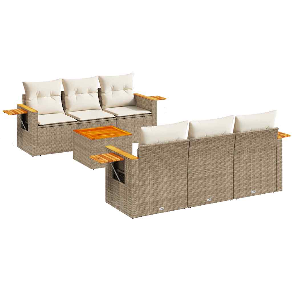 Salon de jardin avec coussins 7 pcs beige résine tressée