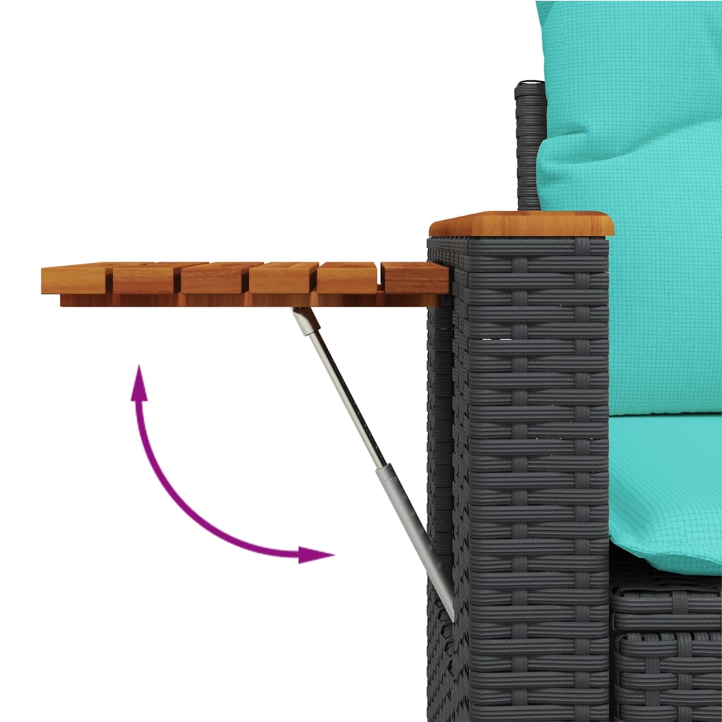 Salon de jardin 8 pcs avec coussins noir résine tressée