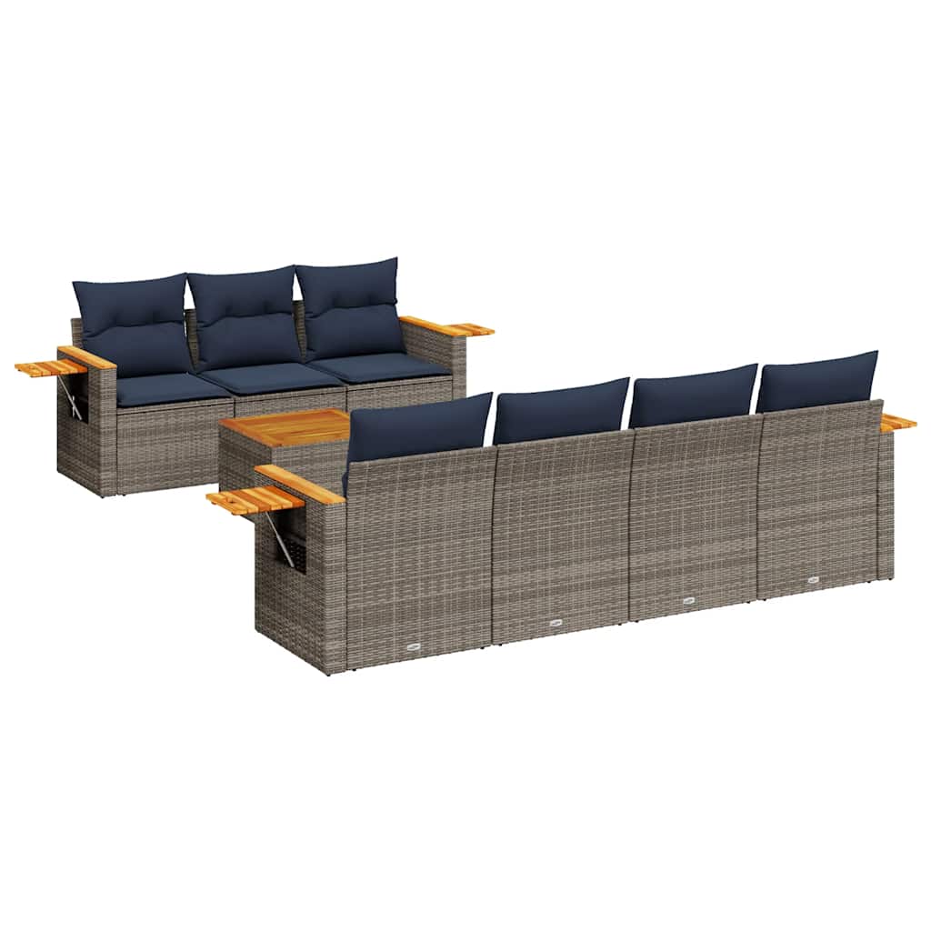 Salon de jardin 8 pcs avec coussins gris résine tressée