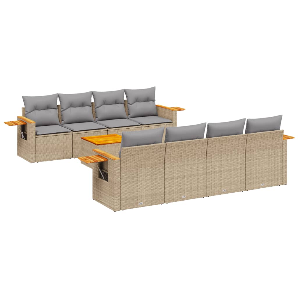 Salon de jardin avec coussins 9 pcs beige résine tressée