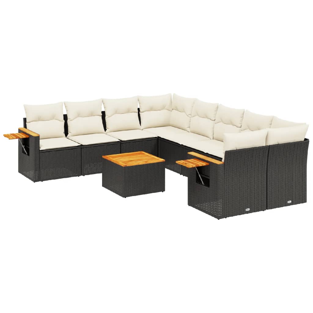 Salon de jardin 9 pcs avec coussins noir résine tressée