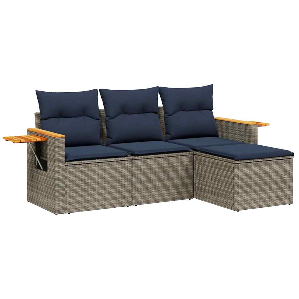 Salon de jardin 4 pcs avec coussins gris résine tressée