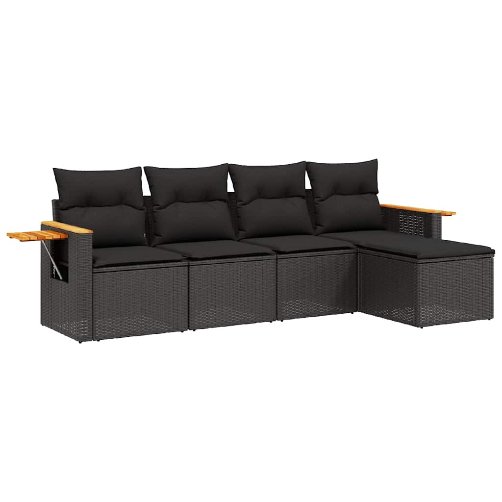 Salon de jardin 5 pcs avec coussins noir résine tressée