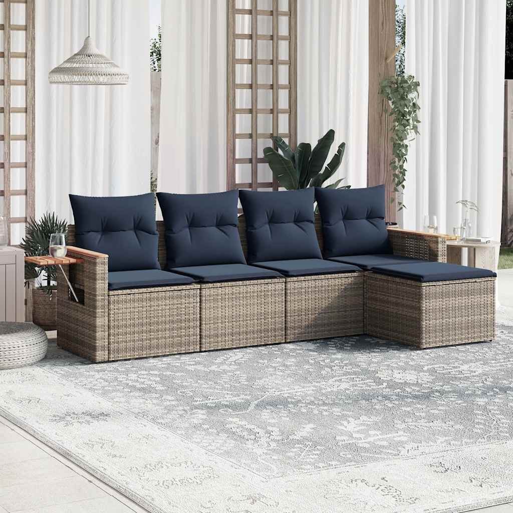 Salon de jardin 5 pcs avec coussins gris résine tressée