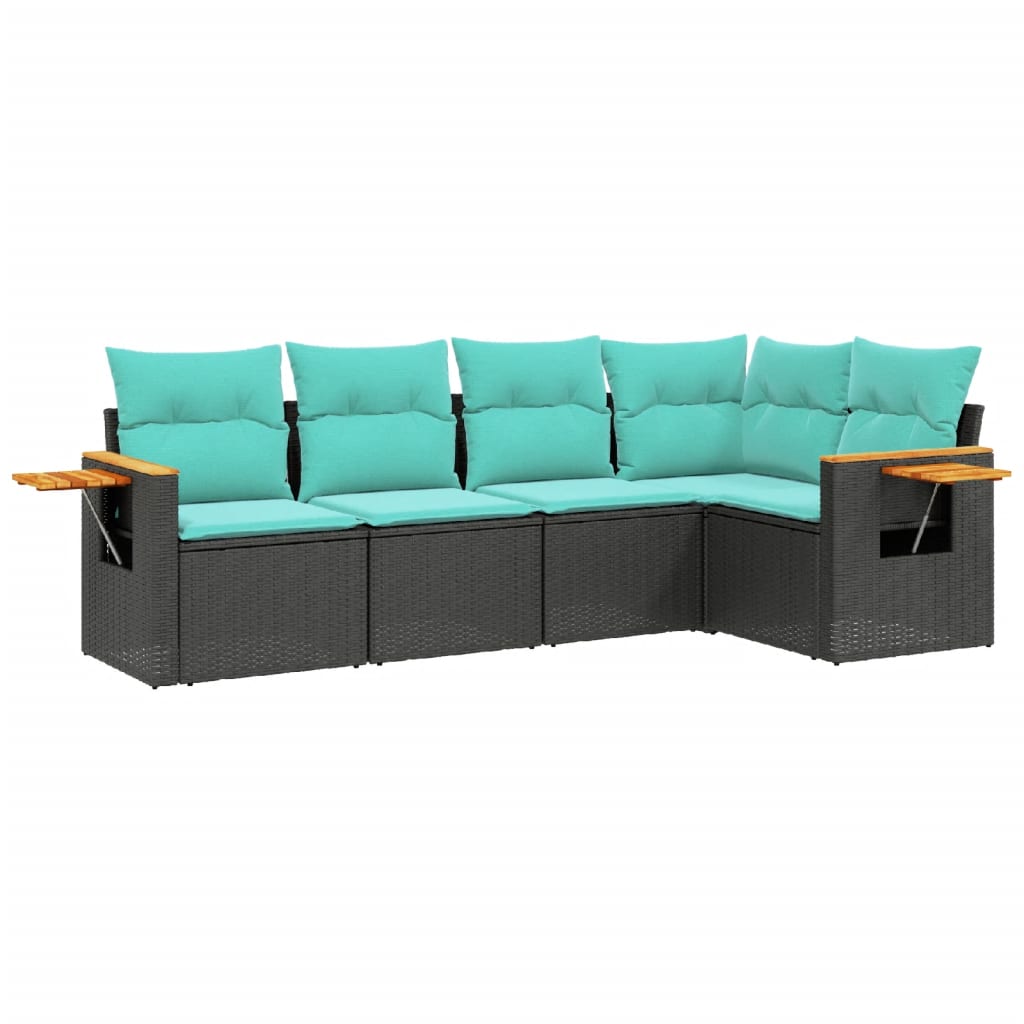 Salon de jardin 5 pcs avec coussins noir résine tressée