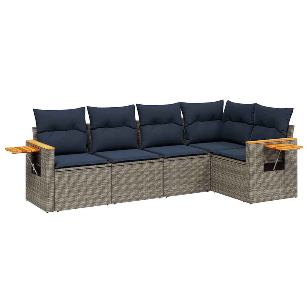 Salon de jardin 5 pcs avec coussins gris résine tressée