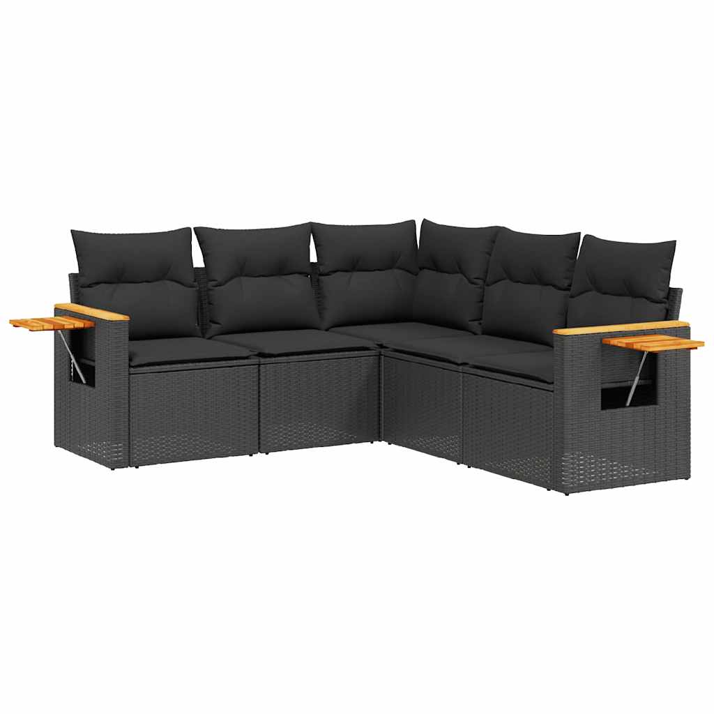 Salon de jardin 5 pcs avec coussins noir résine tressée