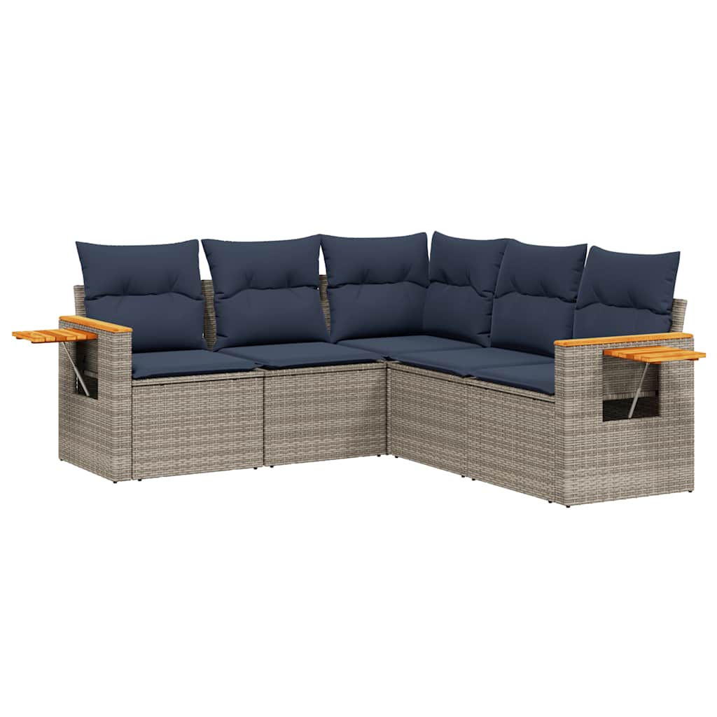 Salon de jardin 5 pcs avec coussins gris résine tressée