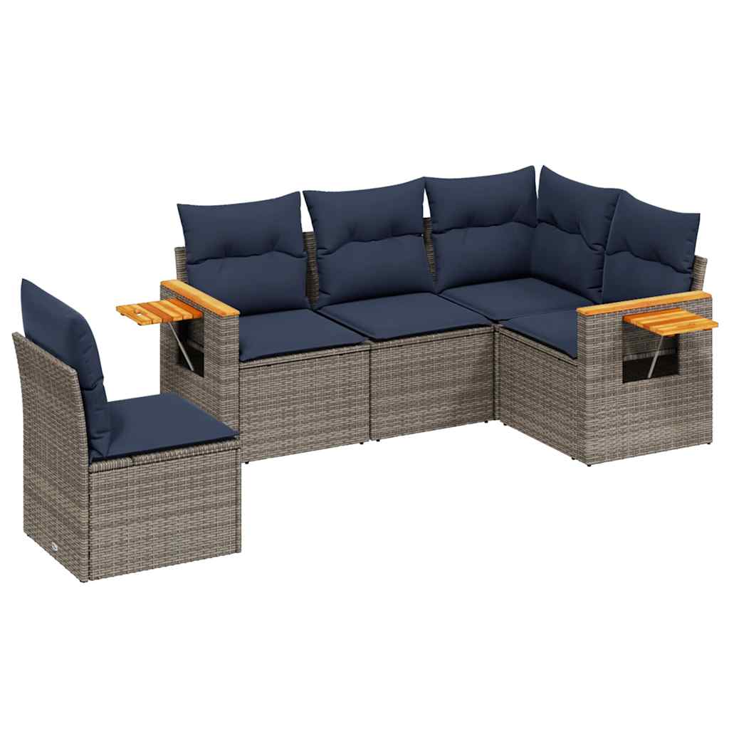 Salon de jardin 5 pcs avec coussins gris résine tressée