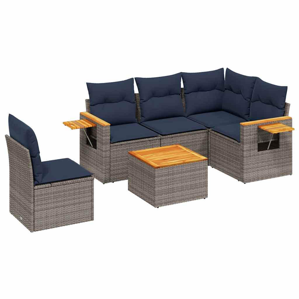 Salon de jardin 6 pcs avec coussins gris résine tressée