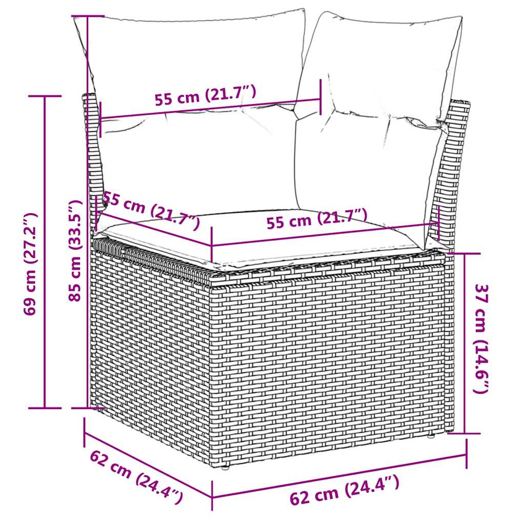 Salon de jardin 6 pcs avec coussins gris résine tressée