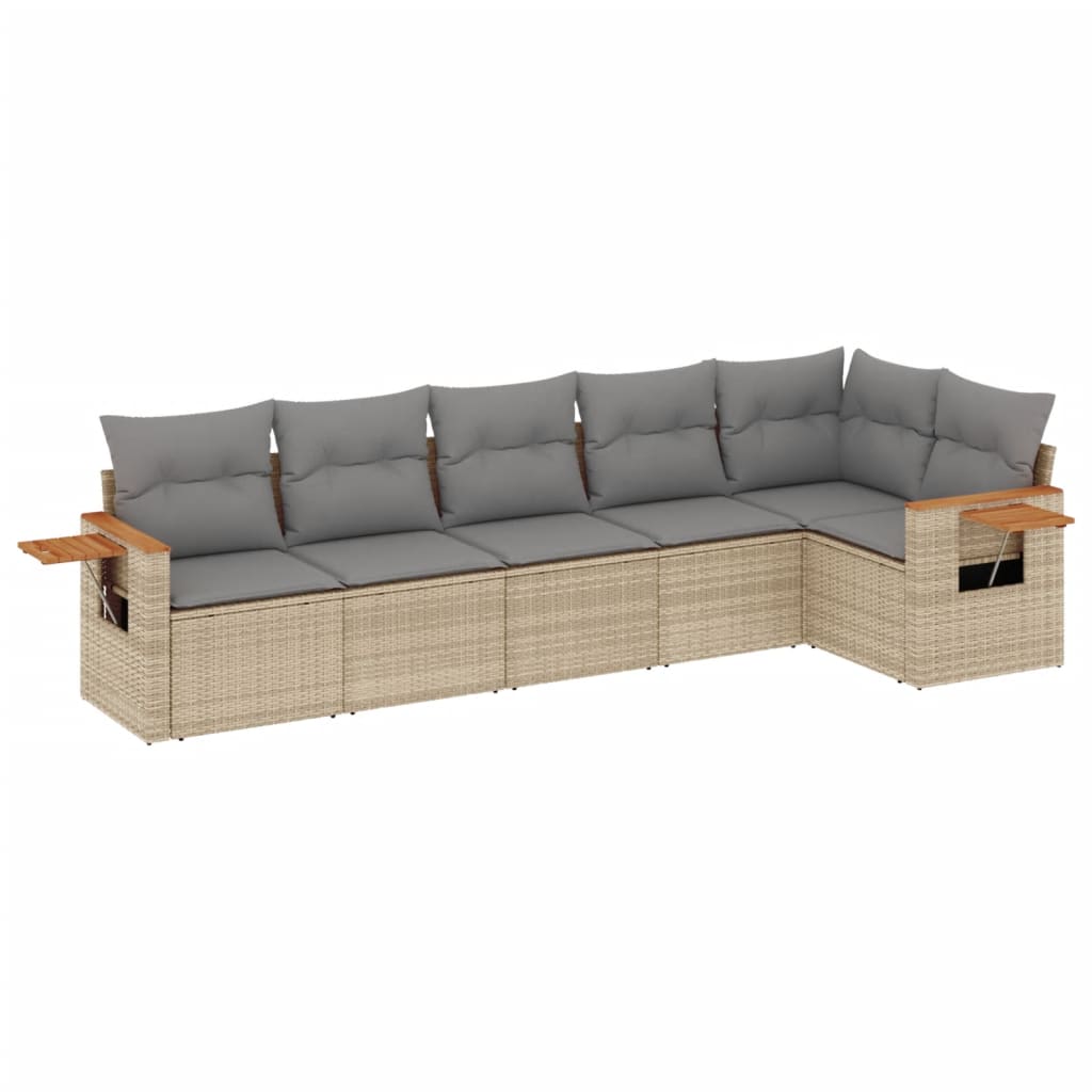 Salon de jardin avec coussins 6 pcs beige résine tressée
