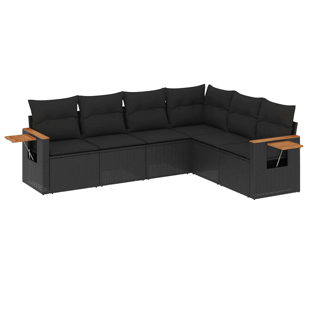 Salon de jardin 6 pcs avec coussins noir résine tressée