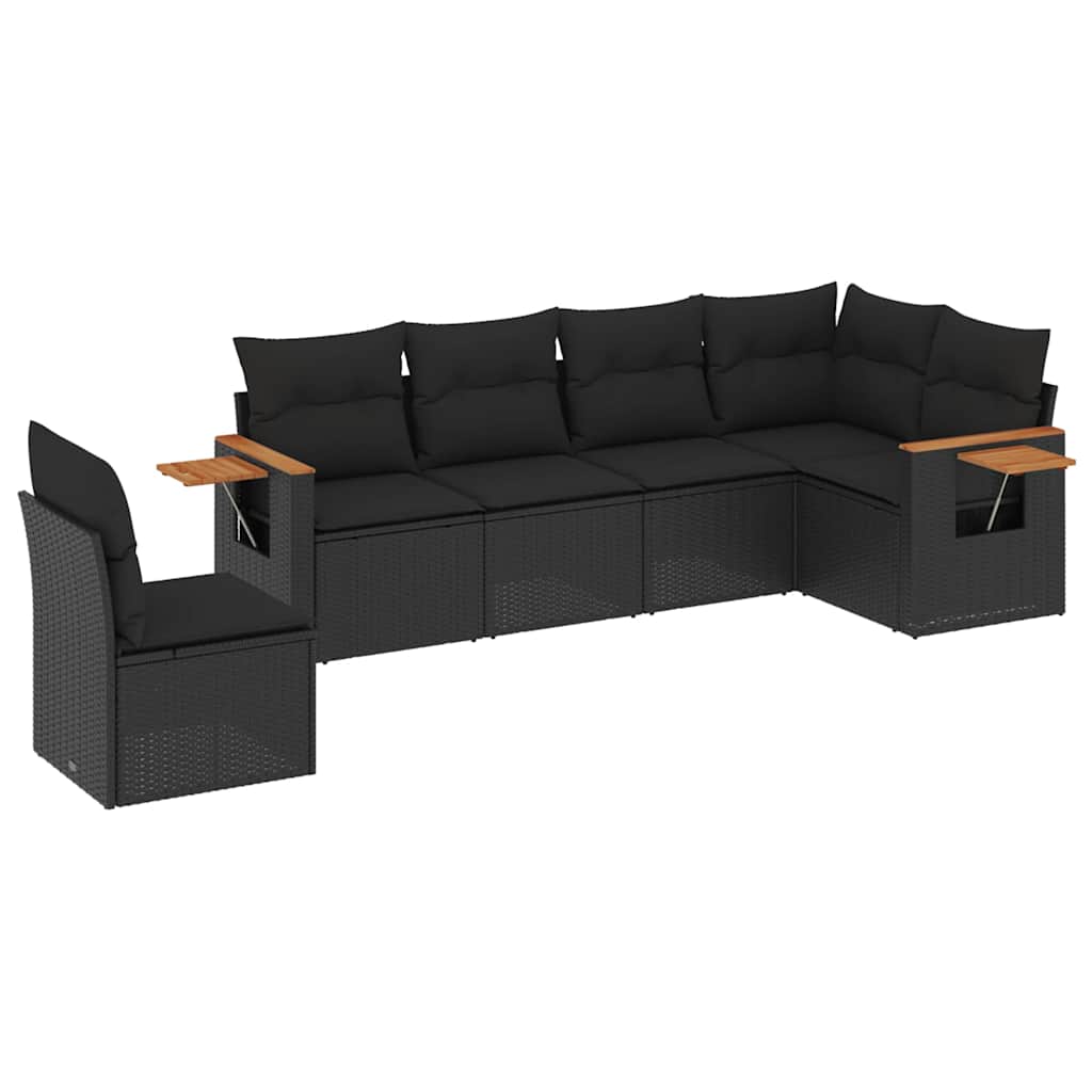 Salon de jardin 6 pcs avec coussins noir résine tressée