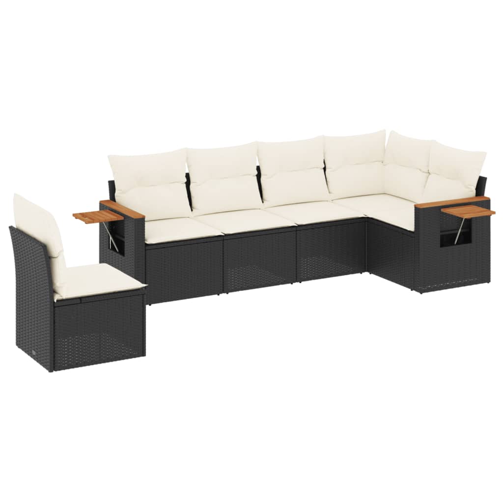 Salon de jardin 6 pcs avec coussins noir résine tressée