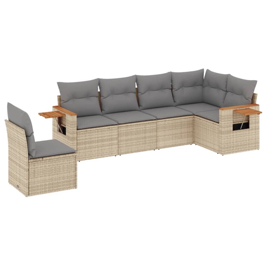 Salon de jardin avec coussins 6 pcs beige résine tressée
