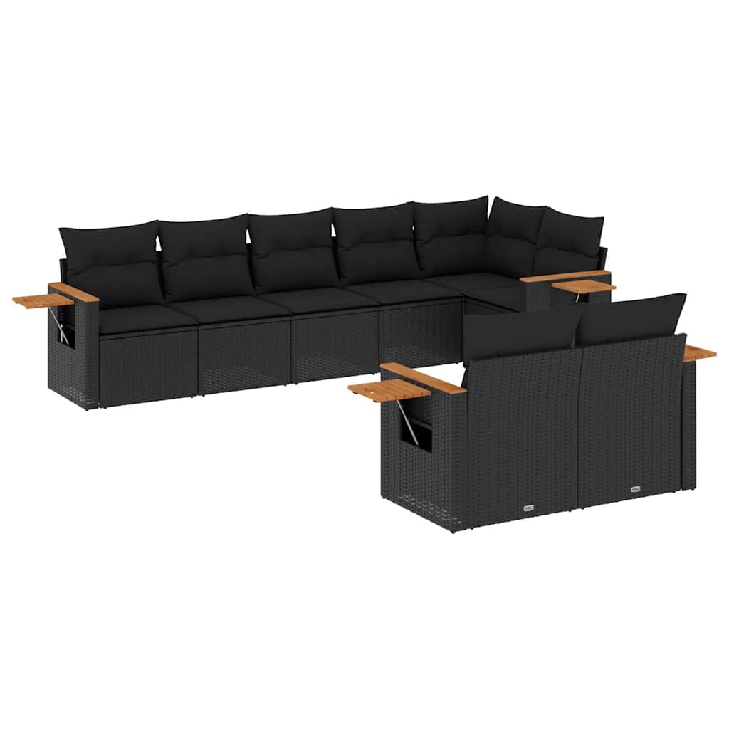 Salon de jardin 8 pcs avec coussins noir résine tressée