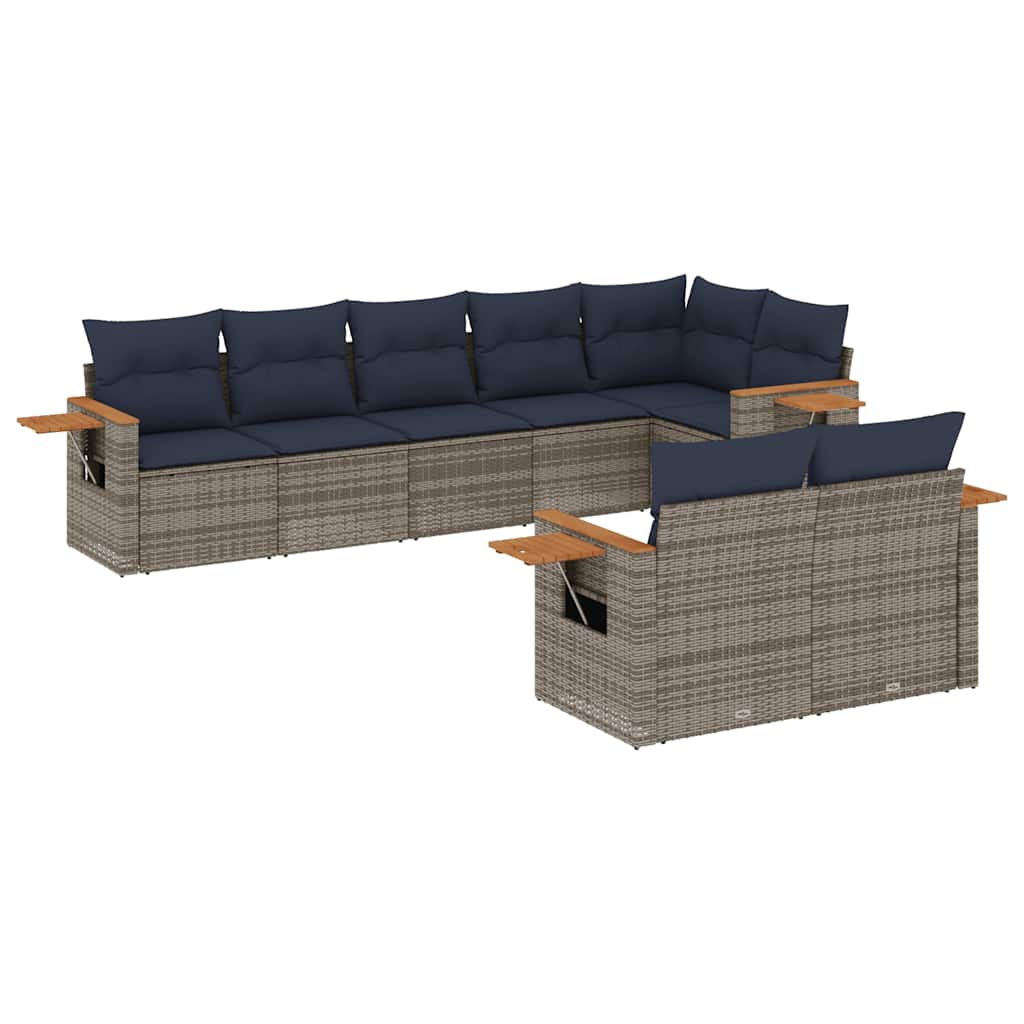 Salon de jardin 8 pcs avec coussins gris résine tressée