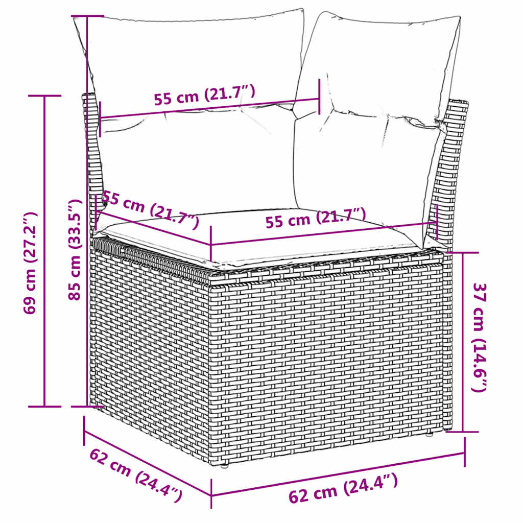Salon de jardin 8 pcs avec coussins gris résine tressée