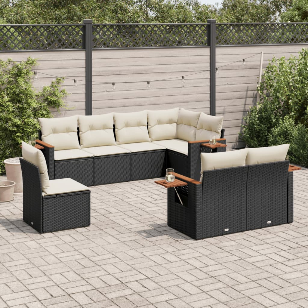 Salon de jardin 8 pcs avec coussins noir résine tressée