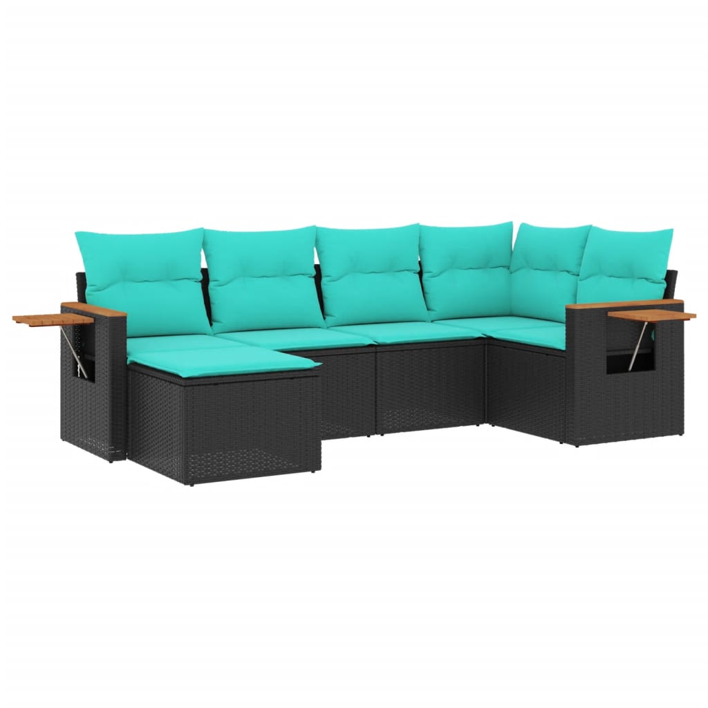 Salon de jardin 6 pcs avec coussins noir résine tressée