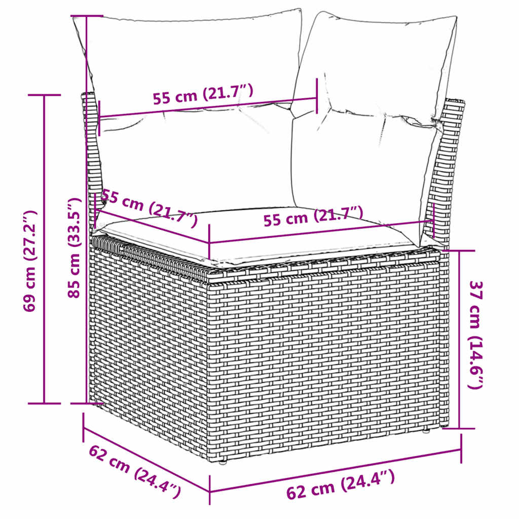 Salon de jardin 6 pcs avec coussins gris résine tressée