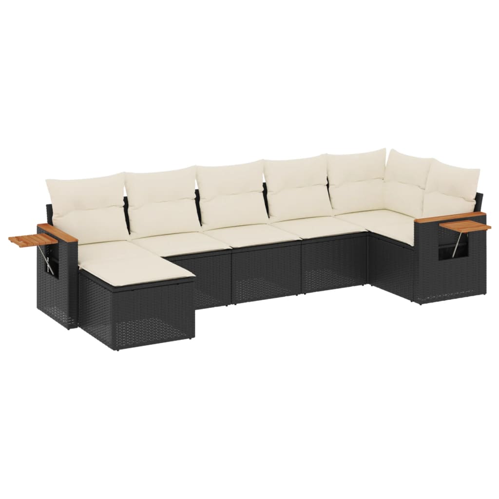 Salon de jardin 7 pcs avec coussins noir résine tressée