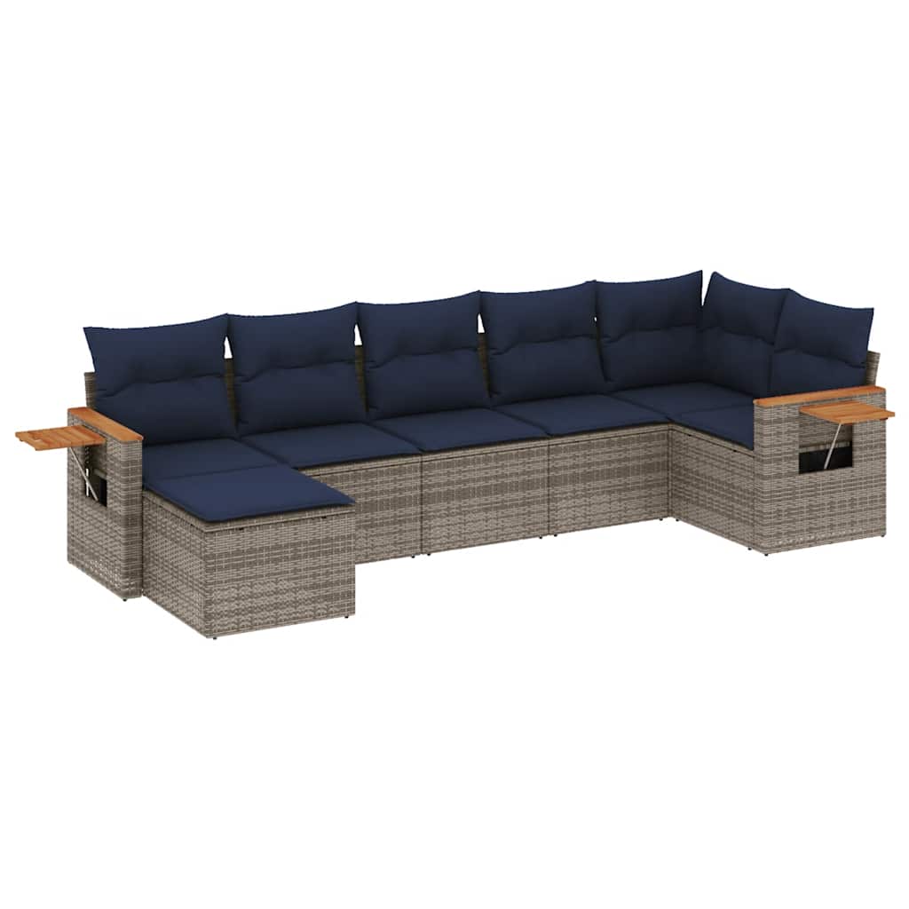 Salon de jardin 7 pcs avec coussins gris résine tressée