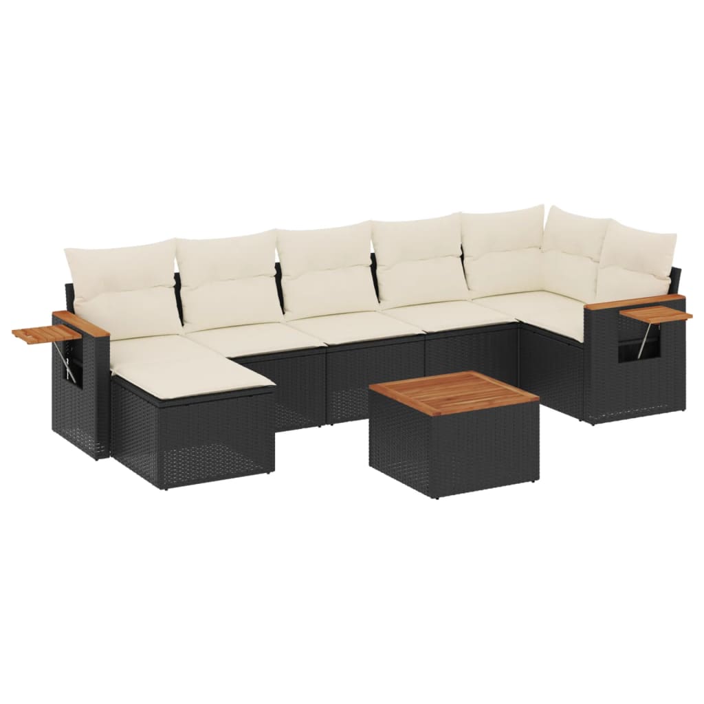 Salon de jardin 8 pcs avec coussins noir résine tressée