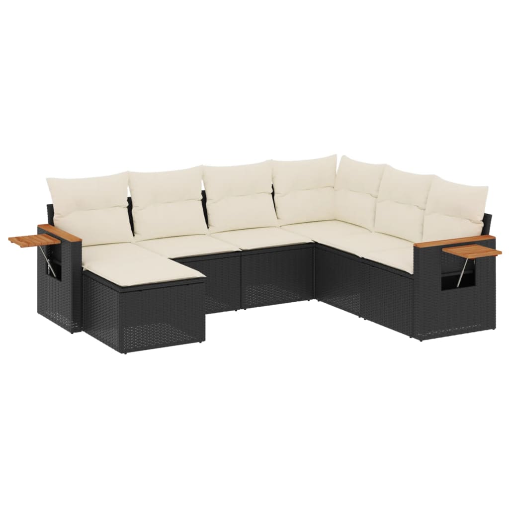 Salon de jardin 7 pcs avec coussins noir résine tressée