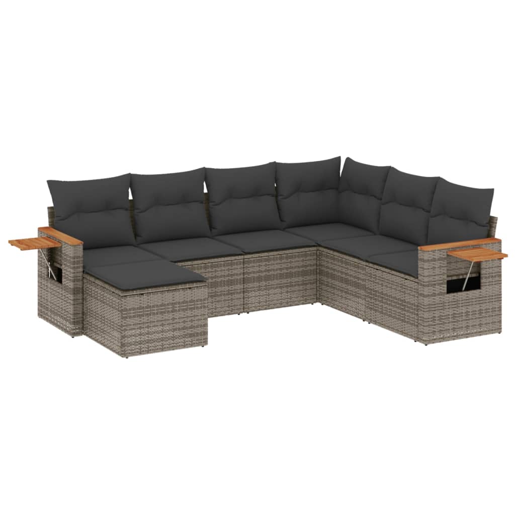 Salon de jardin avec coussins 7 pcs gris résine tressée