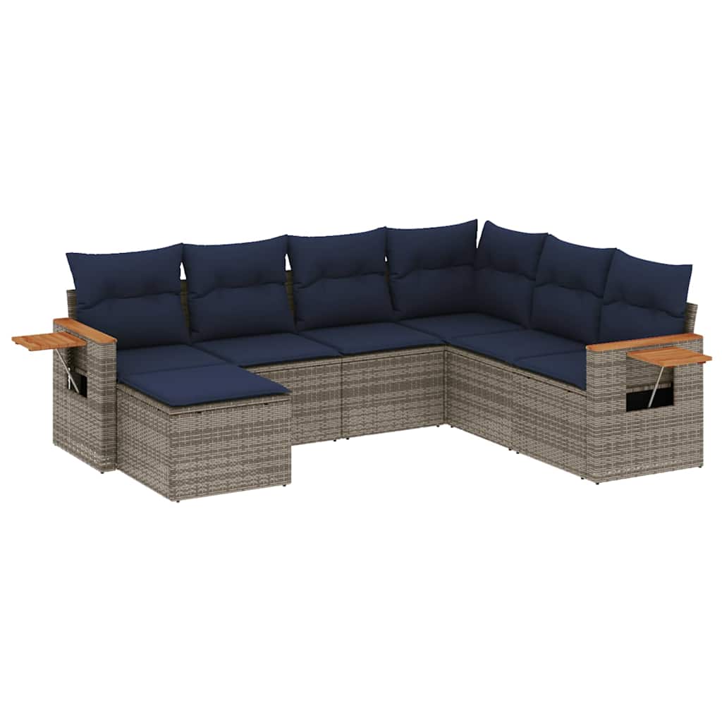Salon de jardin 7 pcs avec coussins gris résine tressée