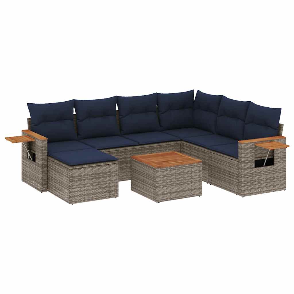 Salon de jardin 8 pcs avec coussins gris résine tressée