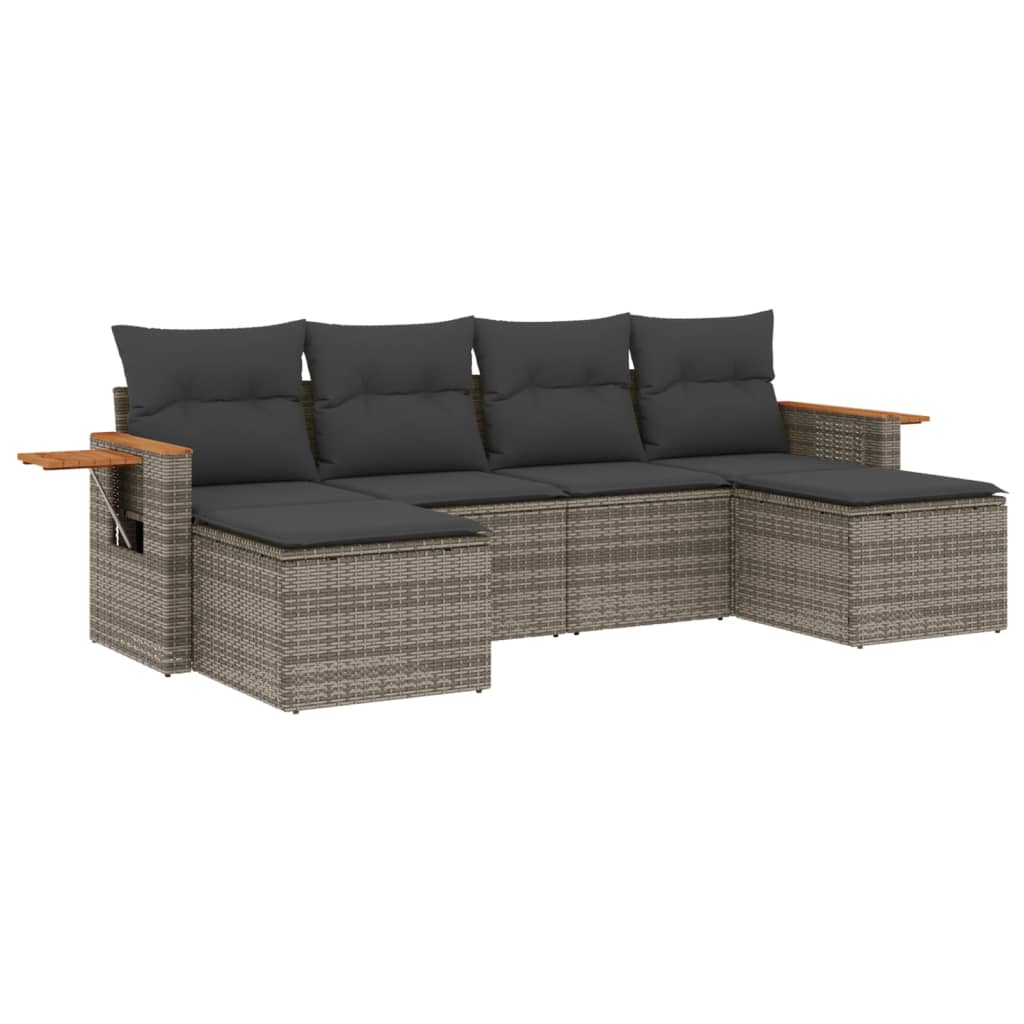 Salon de jardin 6 pcs avec coussins gris résine tressée