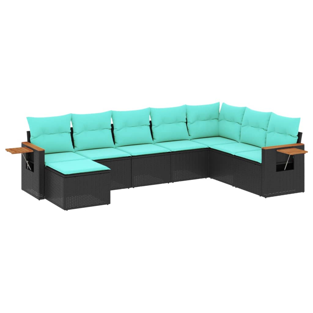 Salon de jardin 8 pcs avec coussins noir résine tressée
