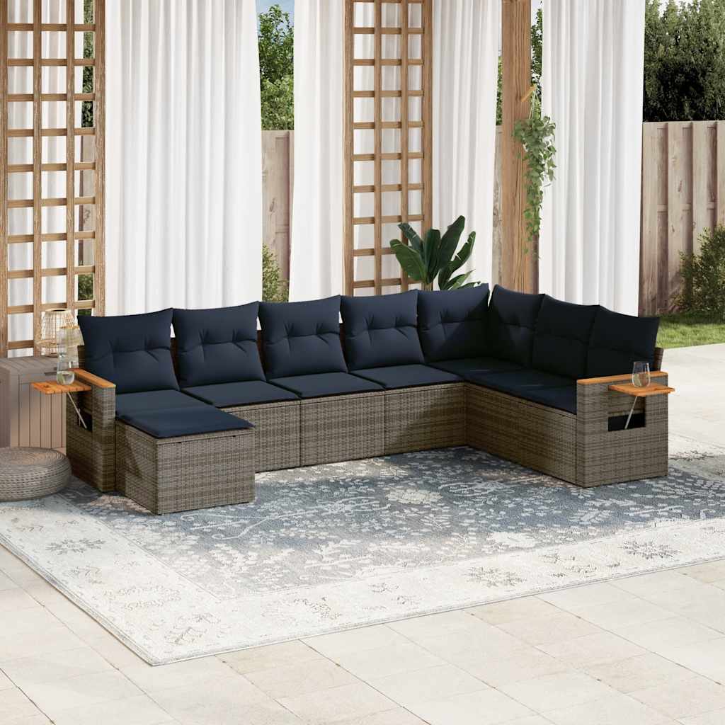 Salon de jardin 8 pcs avec coussins gris résine tressée