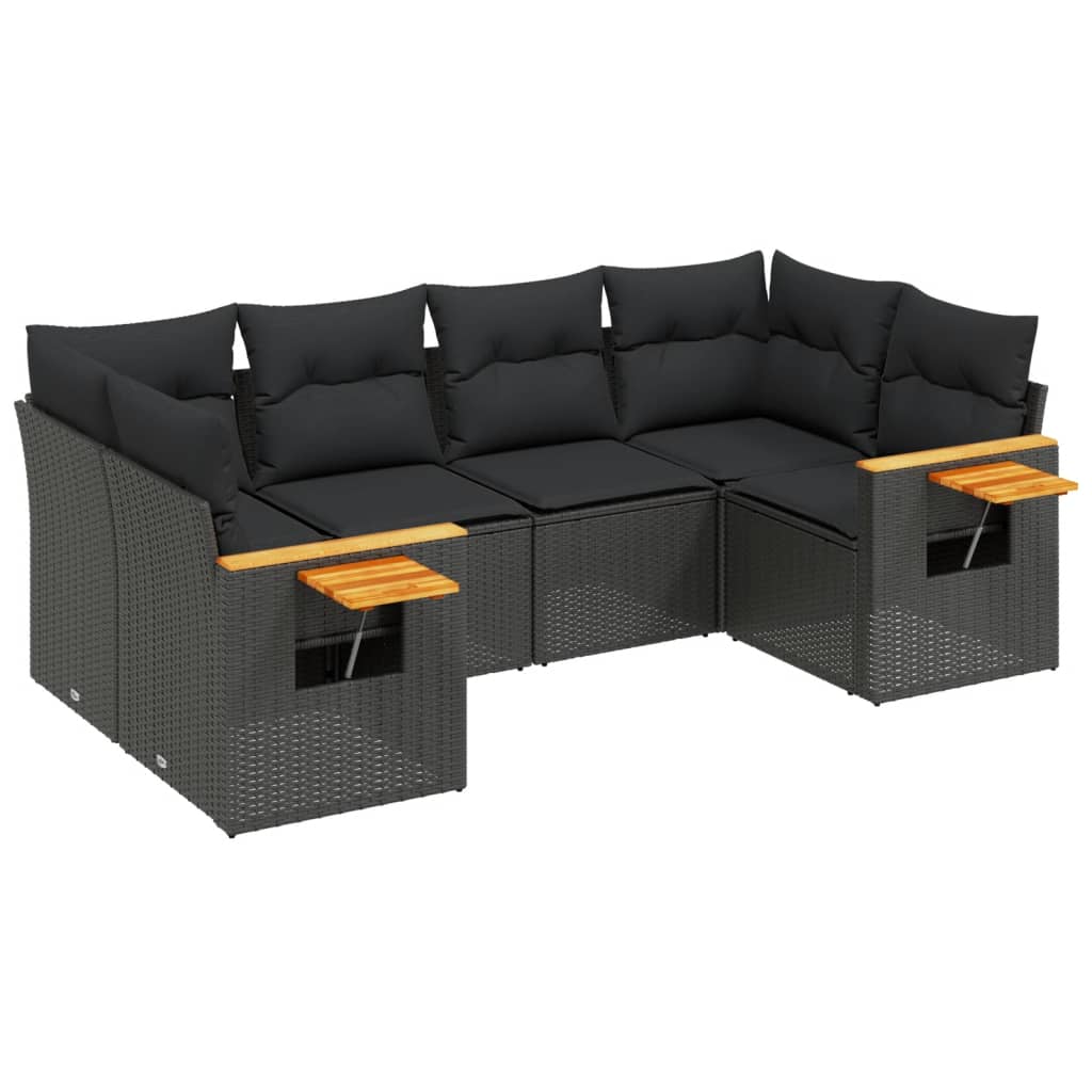 Salon de jardin 6 pcs avec coussins noir résine tressée